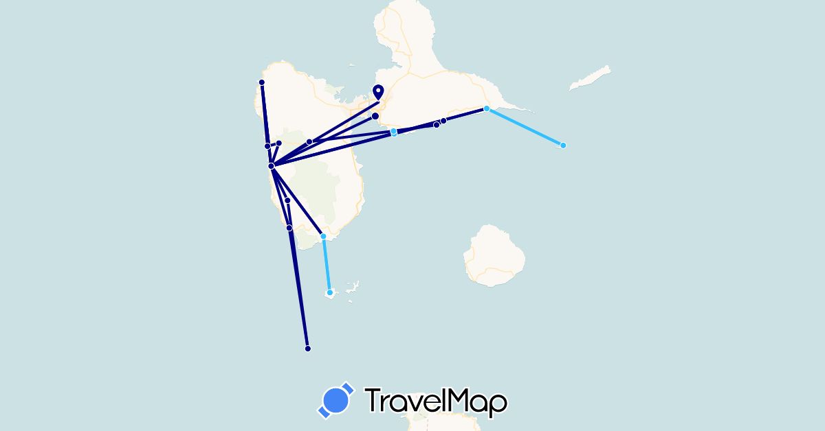 TravelMap itinerary: driving, boat in France, Guadeloupe (Europe, North America)